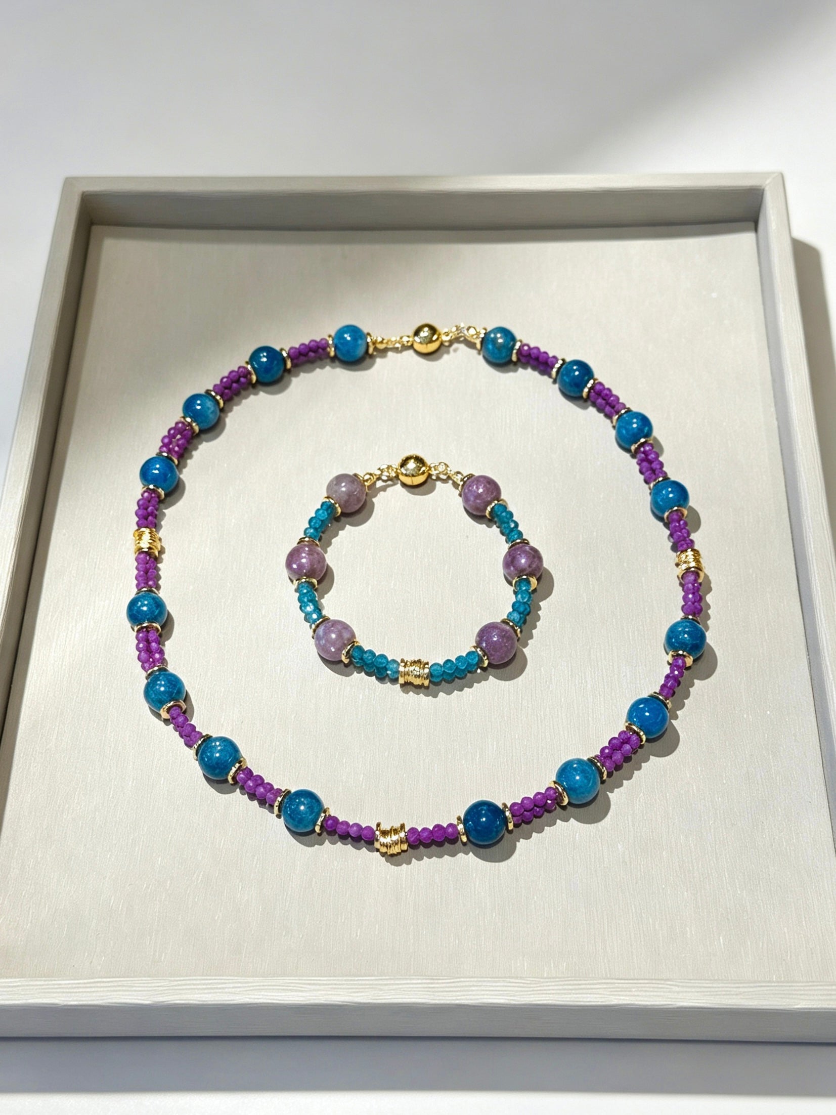 Violet Galaxy | 2 in 1 Magnetic Crystal Necklace in Apatite & Lepidolite