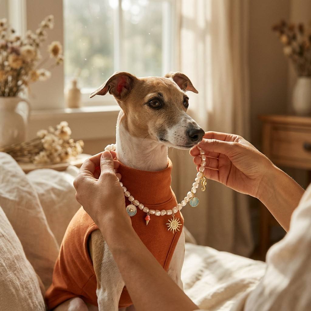 Muttu Thalassa Necklace - Ocean Blue Crystal Pet Necklace Front View