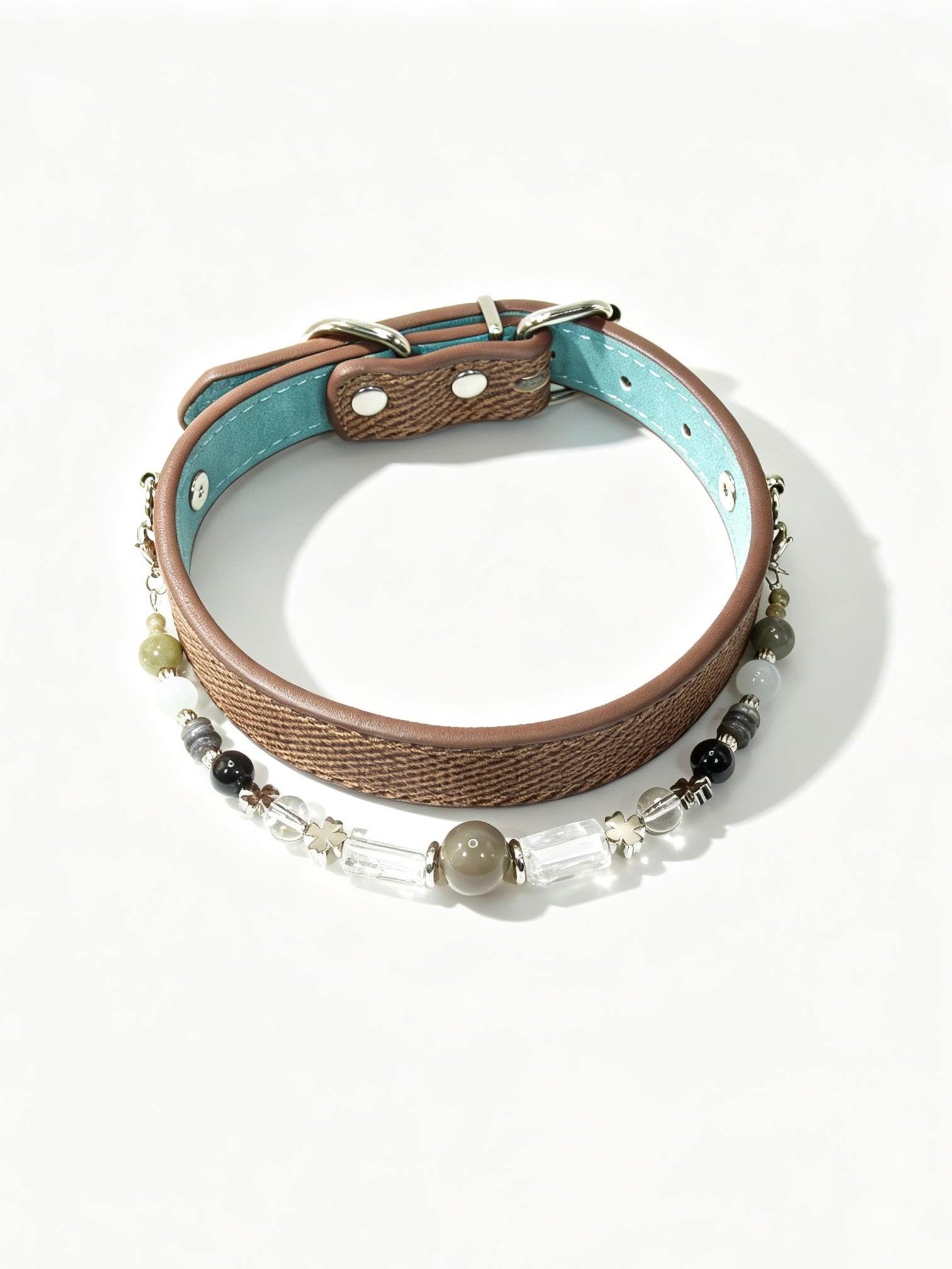 Muttu Onyx Crystal Dog Collar - Black Luxury Pet Collar Flat Lay