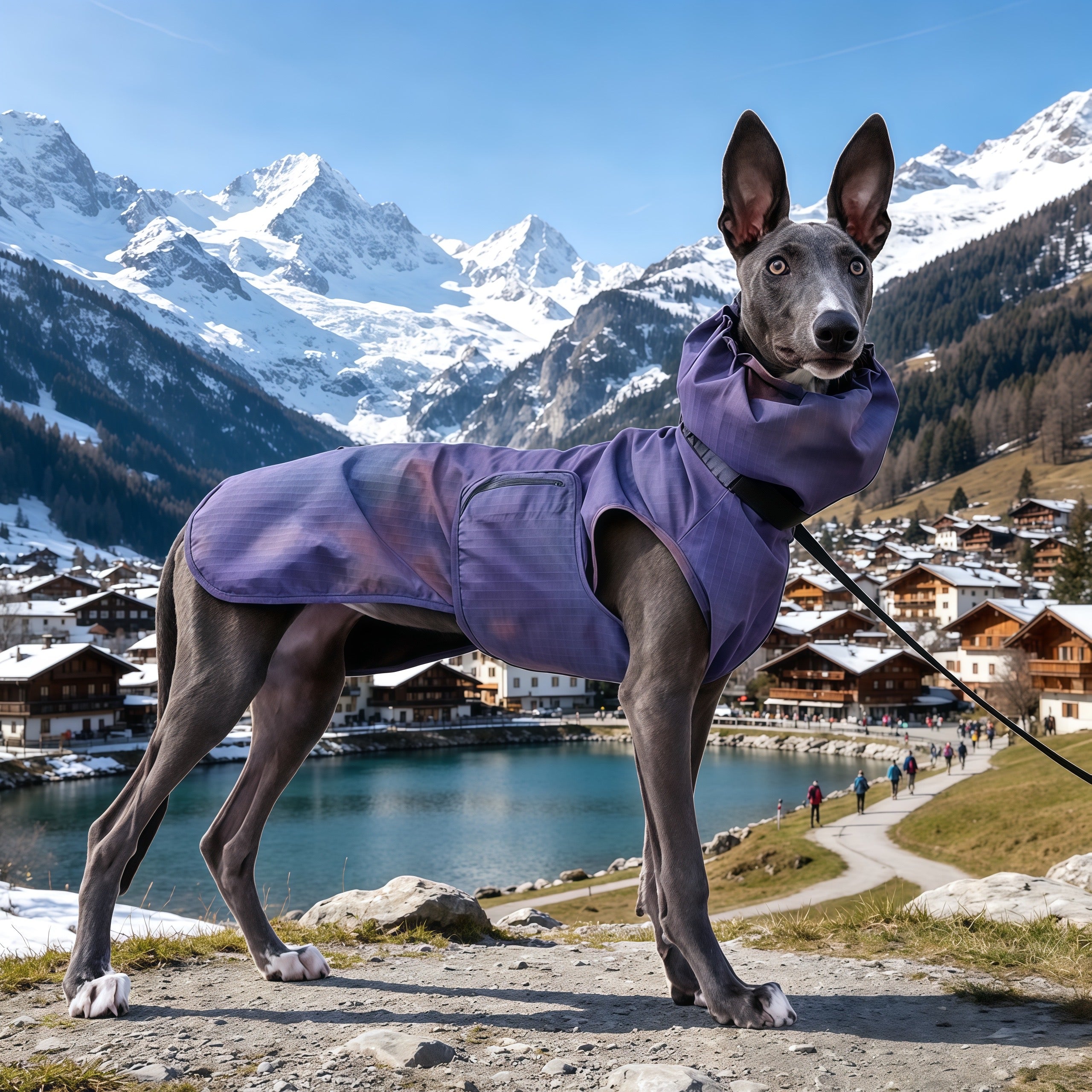 Muttu Windproof Sighthound Jacket - Italian Greyhound Wearing Purple Outdoor Dog Coat