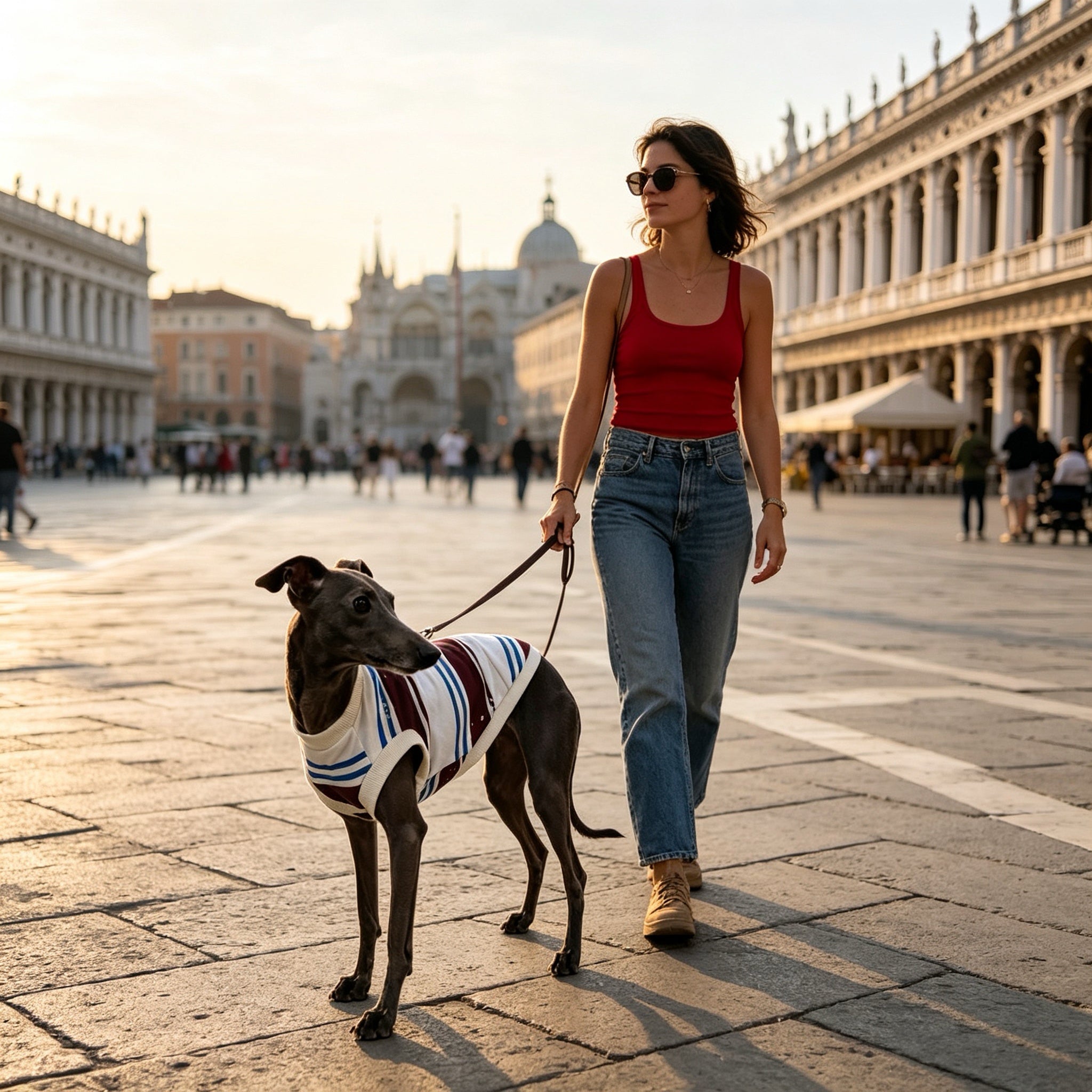 Muttu Striped Pet Dog Sweater - Dog Wearing Striped Sweater Side View