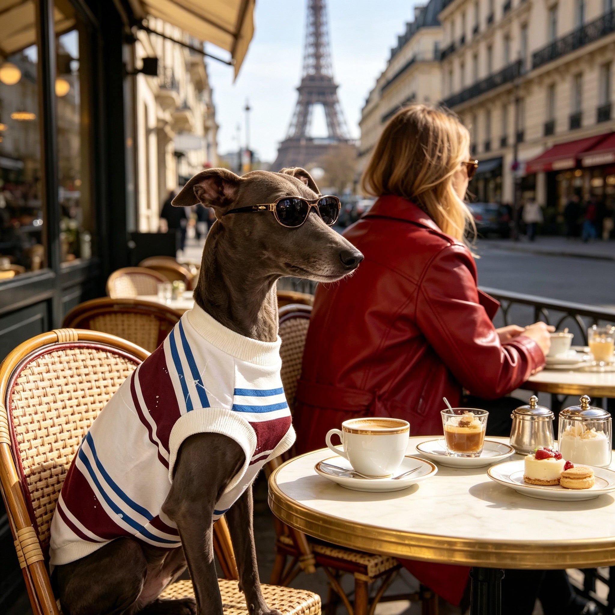 Muttu Striped Pet Dog Sweater - Dog Wearing Striped Sweater Side View