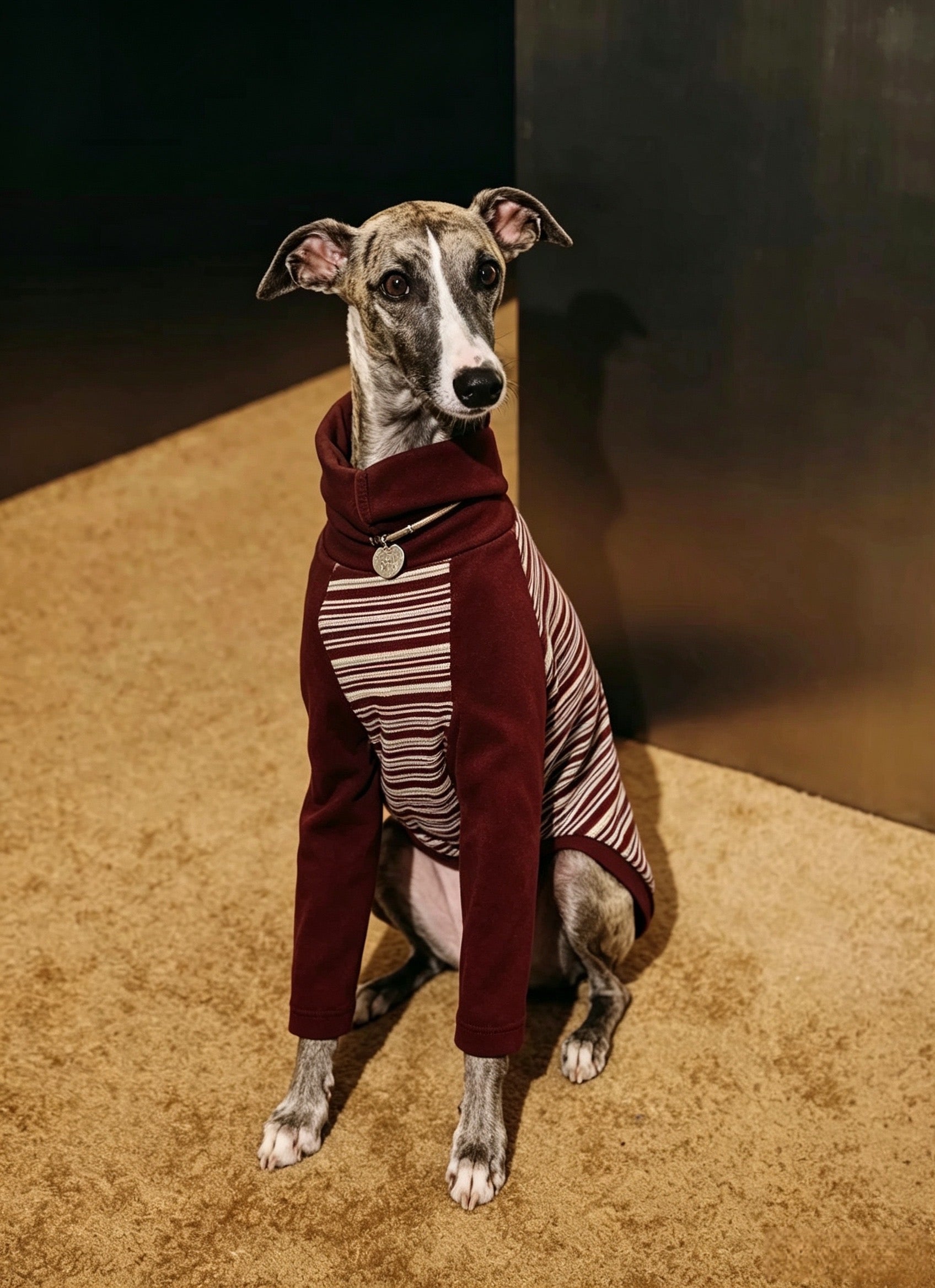 Muttu Greyhound Turtleneck Knit Sweater - Greyhound Wearing Black Turtleneck Sweater