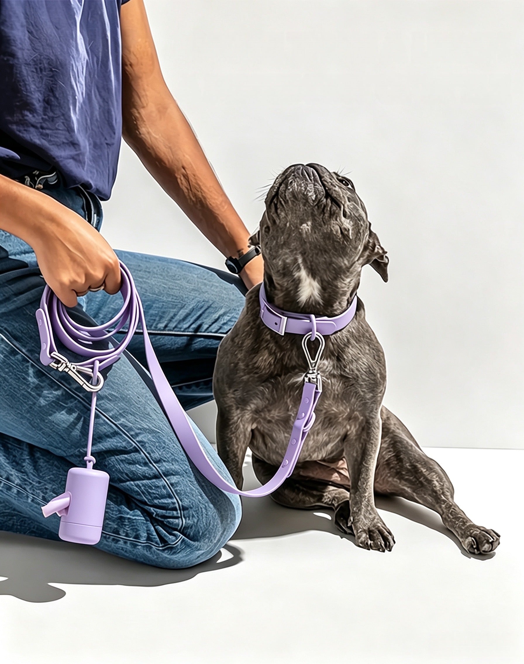 紫色便携拾便袋分配器，带挂绳，侧面投口结构