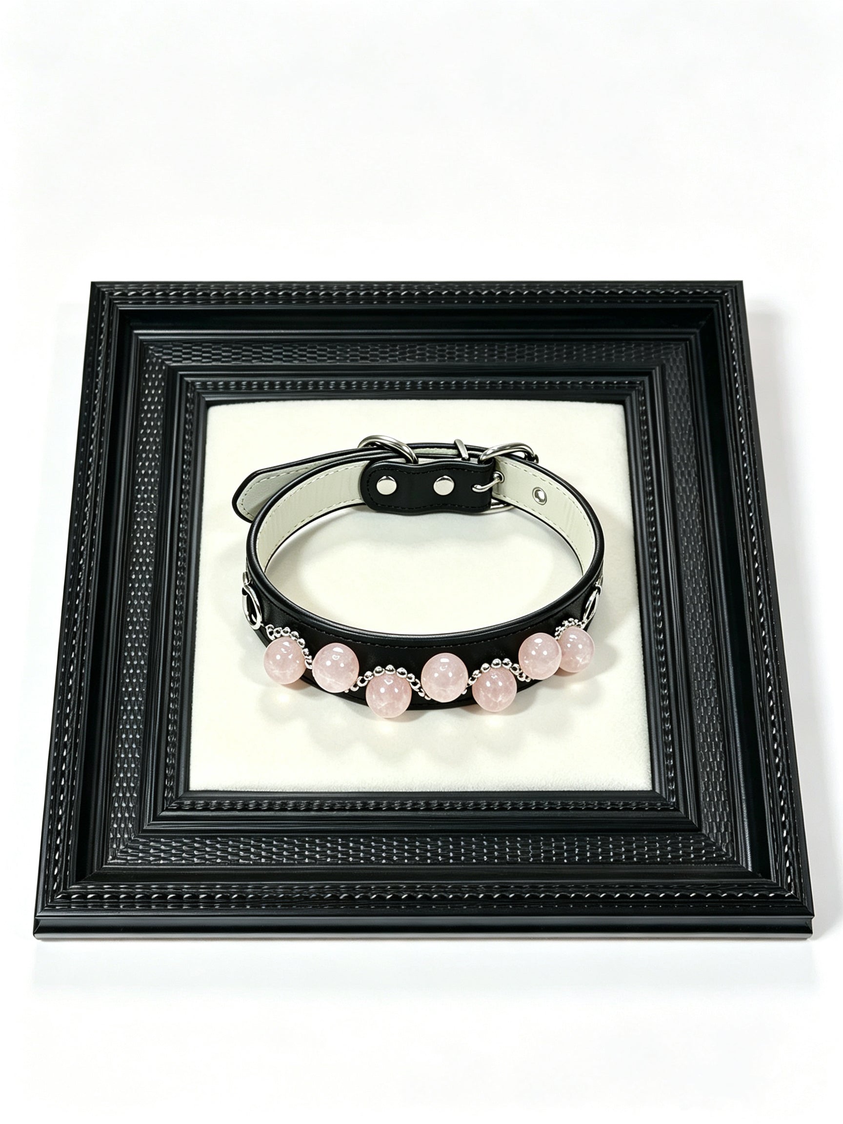 Crystal Charm Pet Collar – Handmade Natural Crystal and Amazonite Strawberry Pink Collar for Cats and Dogs