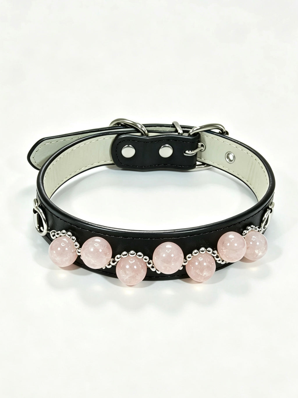 Crystal Charm Pet Collar – Handmade Natural Crystal and Amazonite Strawberry Pink Collar for Cats and Dogs