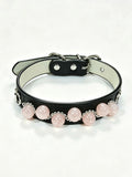 Crystal Charm Pet Collar – Handmade Natural Crystal and Strawberry Pink Collar for Cats and Dogs