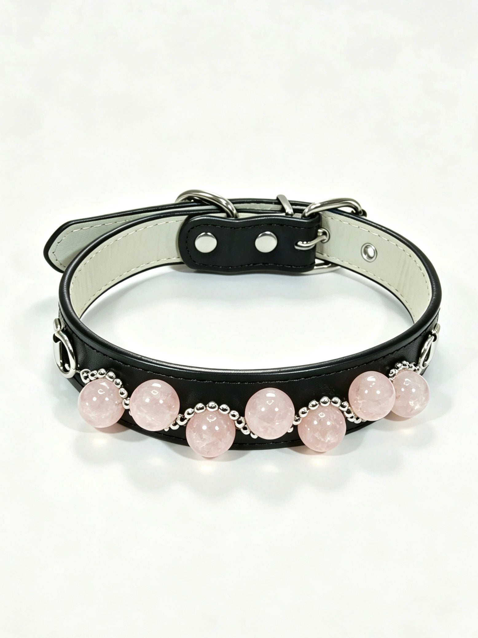 Crystal Charm Pet Collar – Handmade Natural Crystal and Amazonite Strawberry Pink Collar for Cats and Dogs