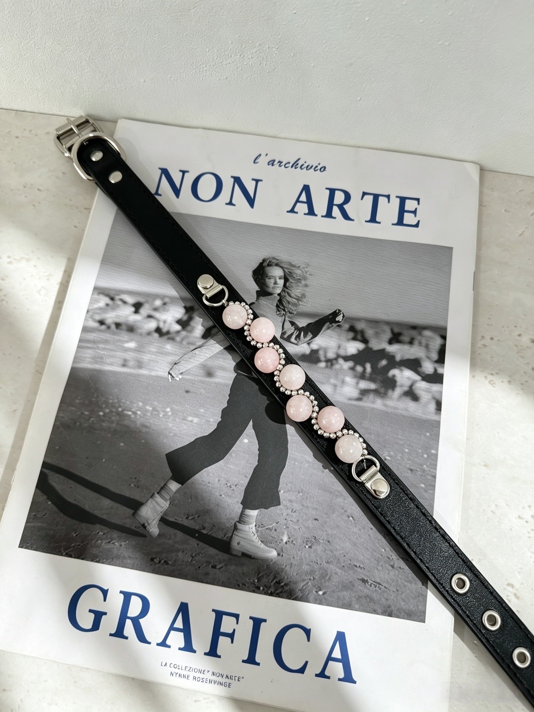 Crystal Charm Pet Collar – Handmade Natural Crystal and Amazonite Strawberry Pink Collar for Cats and Dogs