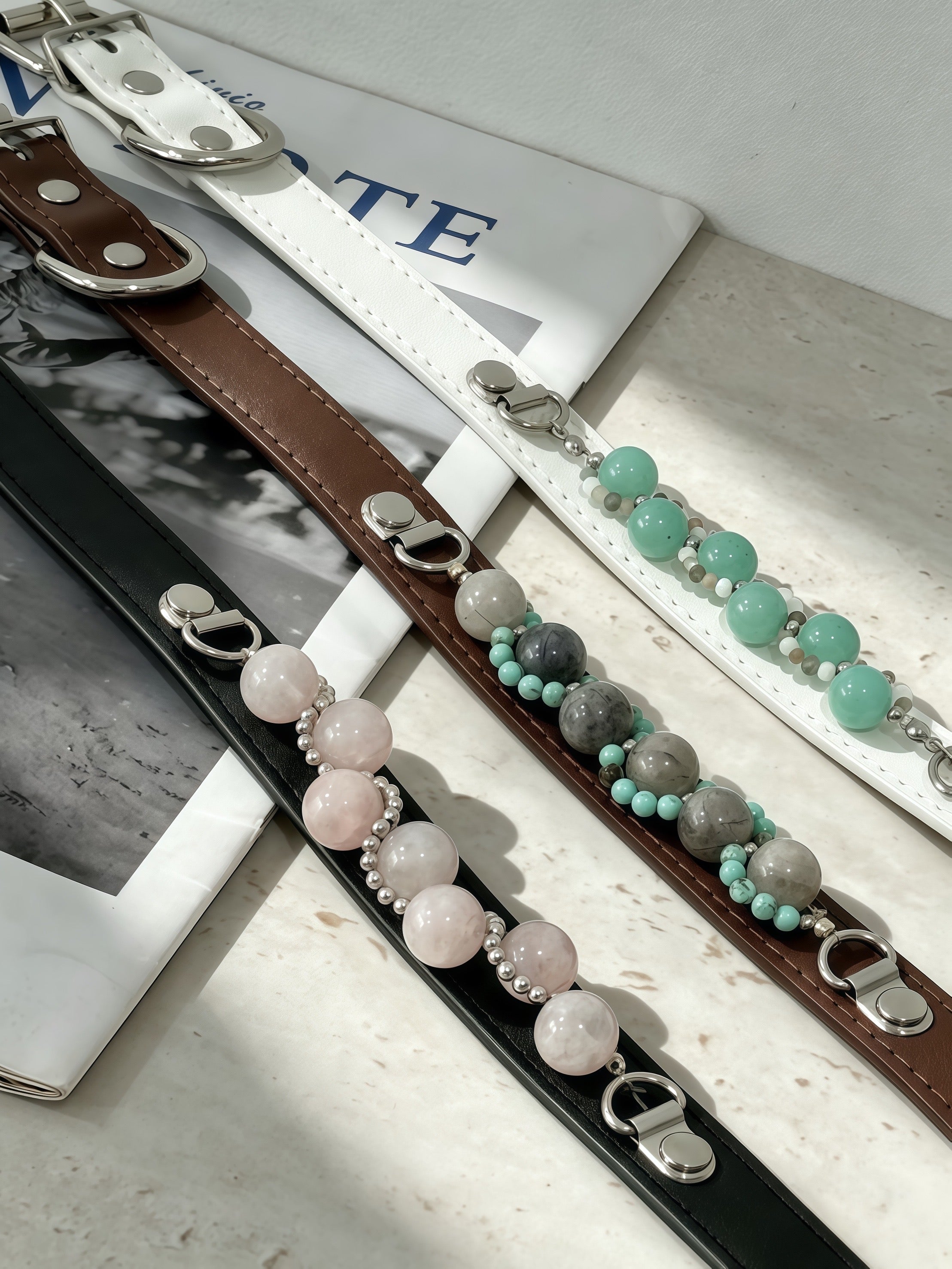 Crystal Charm Pet Collar – Handmade Natural Crystal and Amazonite Collar for Cats and Dogs
