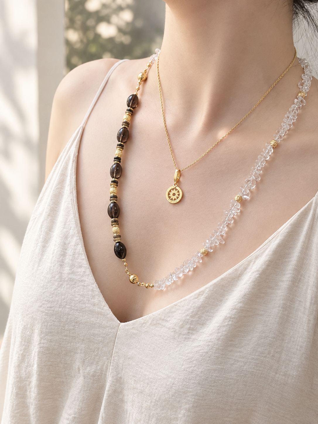 Clear Dusk | 2 in 1 Magnetic Crystal Necklace in Clear & Smoky Quartz