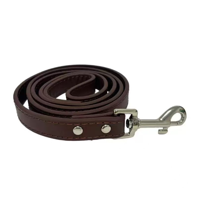 Matching brown leather pet leash with stainless steel snap hook, 1.5 cm wide and 120 cm long – Muttu