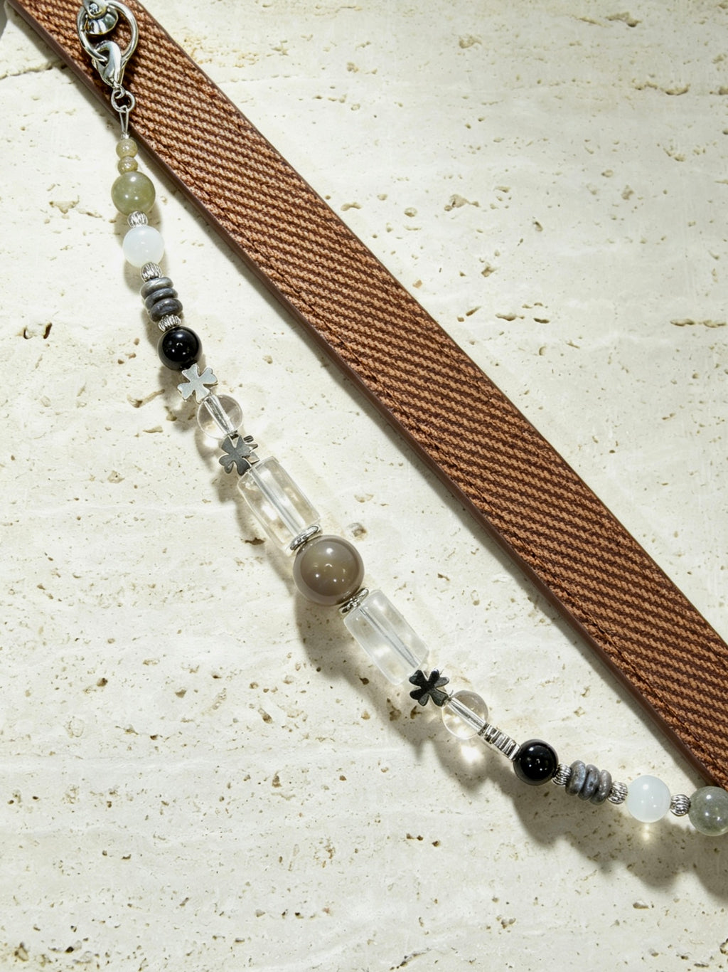 Muttu Onyx Crystal Dog Collar - Dark Gemstone Pet Collar Detail