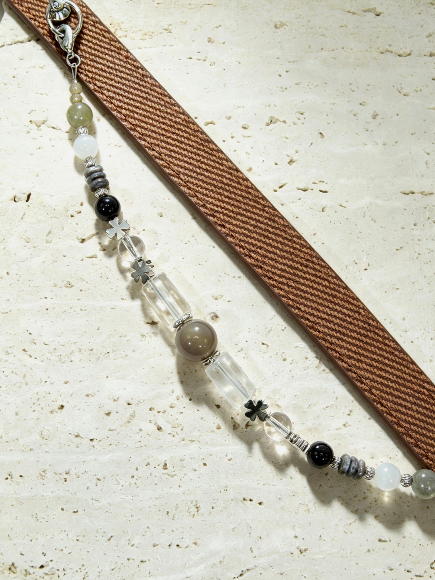 Muttu Onyx Crystal Dog Collar - Dark Gemstone Pet Collar Detail