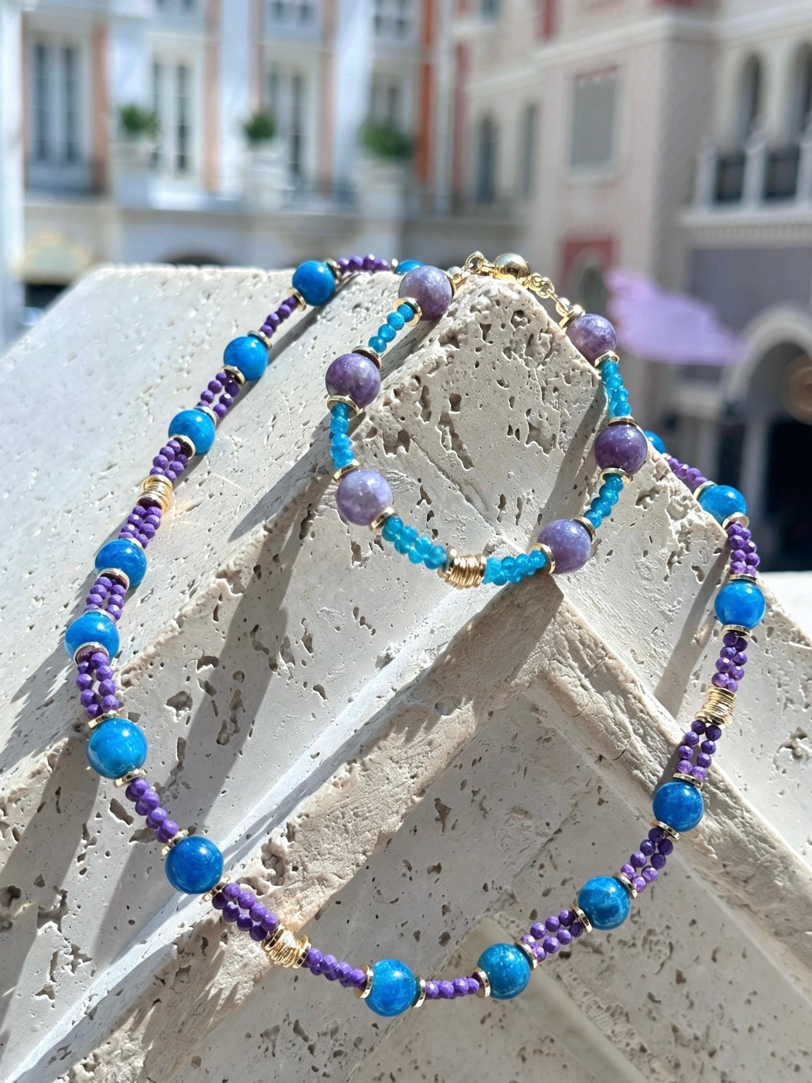 Violet Galaxy | 2 in 1 Magnetic Crystal Necklace in Apatite & Lepidolite