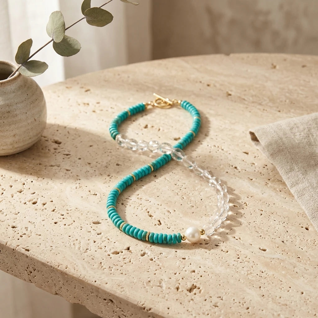 Turquoise & Clear Quartz Bespoke Necklace | Artisanal Pet Design