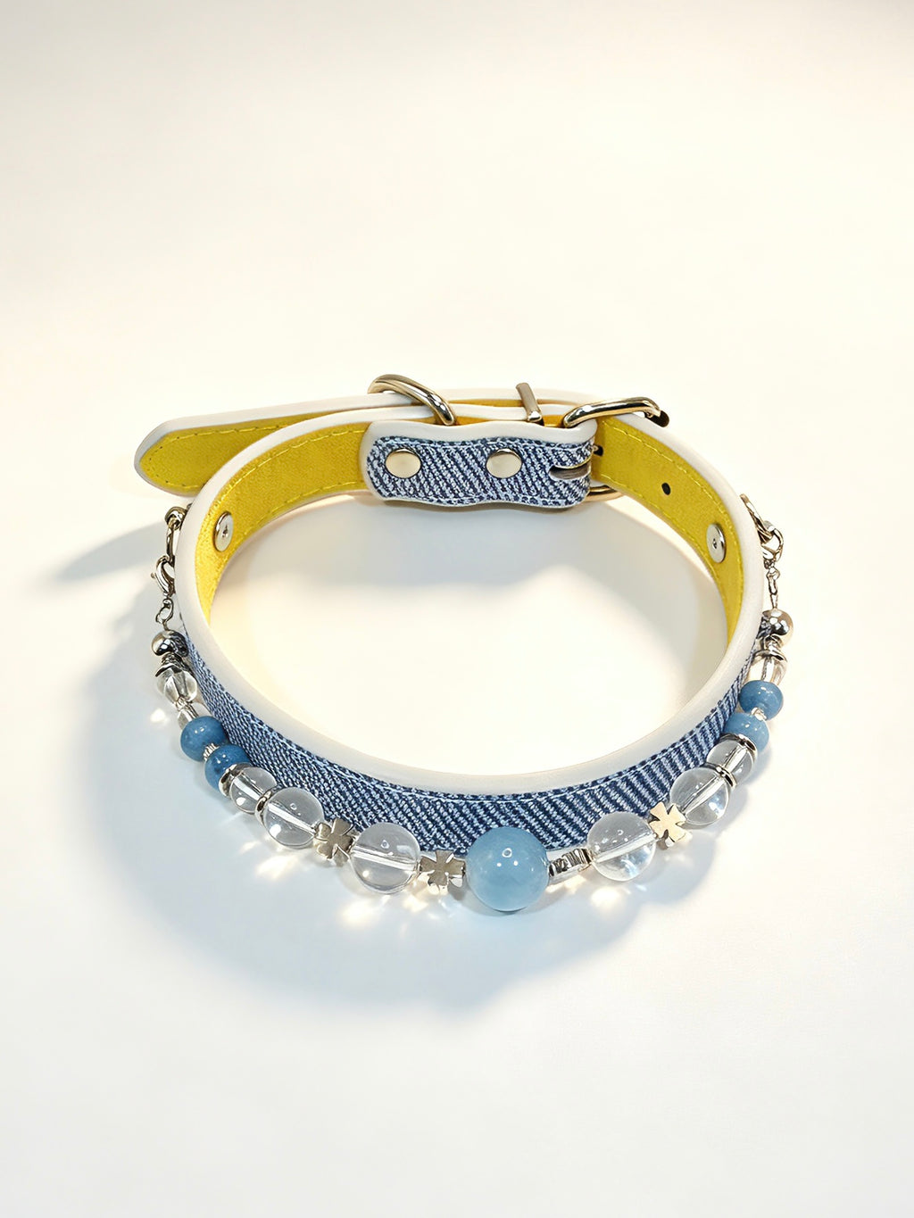 Muttu Celestial Aqua Crystal Dog Collar - Premium Aqua Crystal Pet Collar Flat Lay