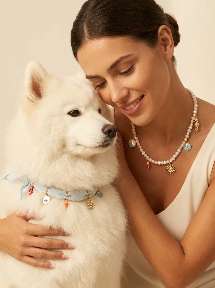Muttu Thalassa Necklace - Luxury Ocean Crystal Pet Jewelry Side View
