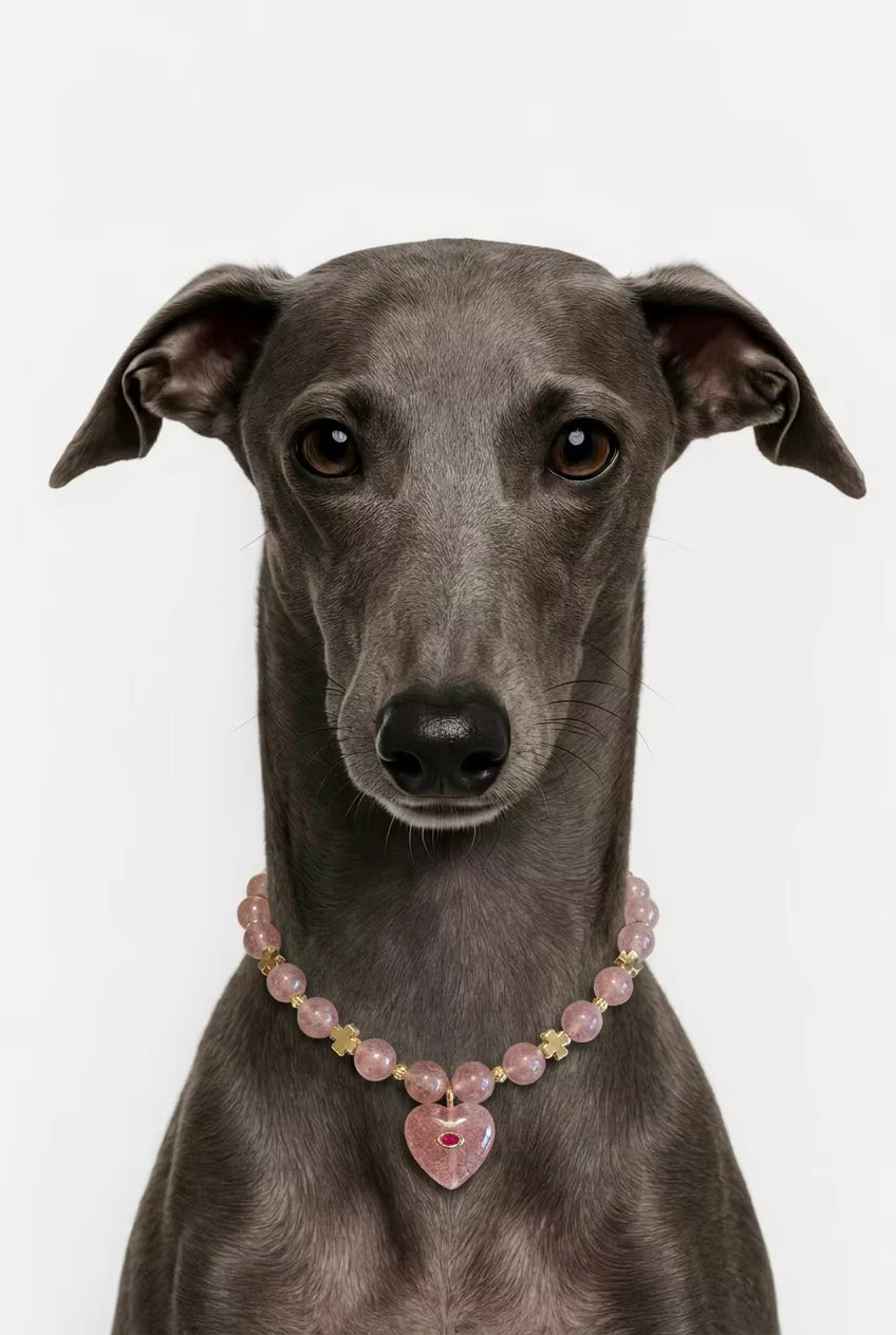 Muttu Amora Pet Crystal Necklace - Rose Crystal Dog Necklace Front View