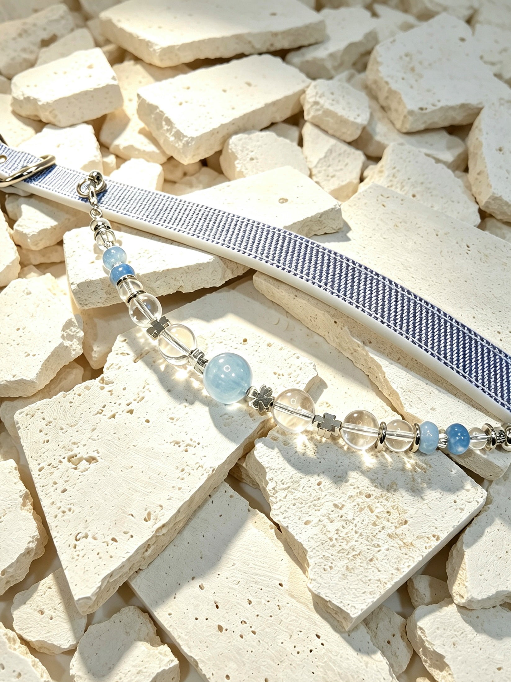 Muttu Celestial Aqua Crystal Dog Collar - Aqua Crystal Collar Lifestyle Photo