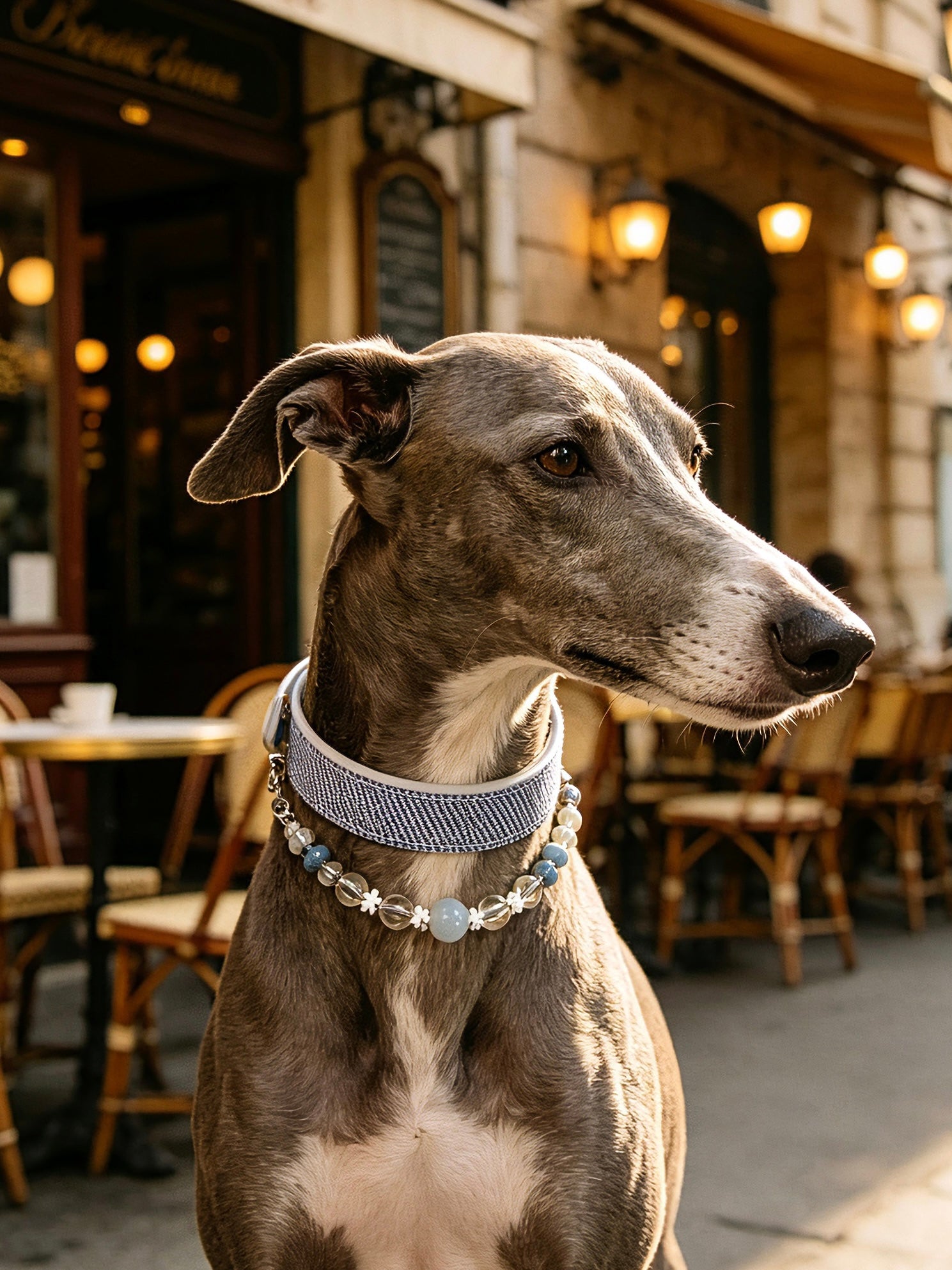 Muttu Celestial Aqua Crystal Dog Collar - Luxury Aqua Crystal Dog Collar on Pet